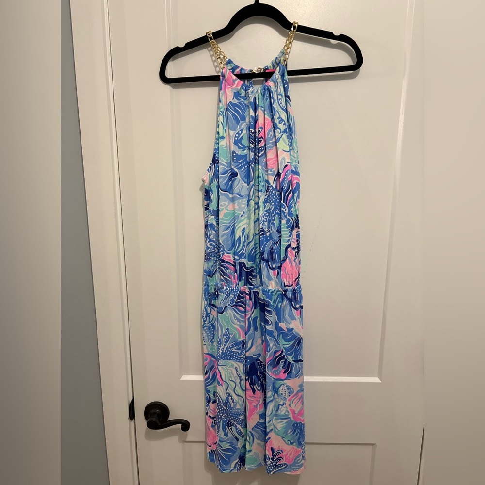 Lilly Pulitzer Blue and Pink Chain Strap Halter Romper
